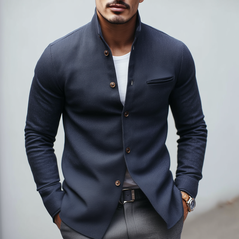 Men's Solid Stand Collar Single Breasted Casual Jacket DTT25082519