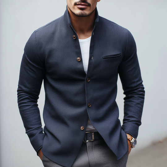 Men's Solid Stand Collar Single Breasted Casual Jacket DTT25082519