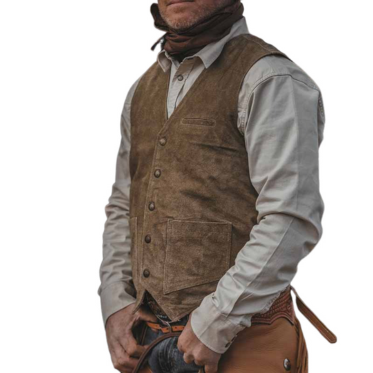 Men's Vintage Faux Suede V-Neck Vest DTT25080614