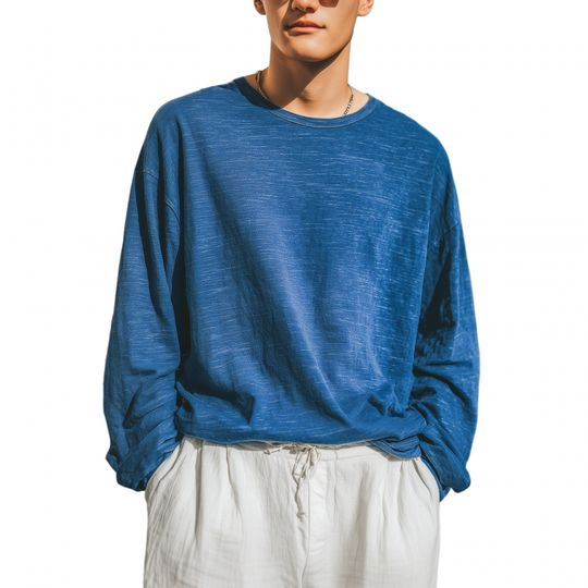 Men's Casual Breathable Soft Cotton Round Neck Loose Long Sleeve T-shirt DTT25071113