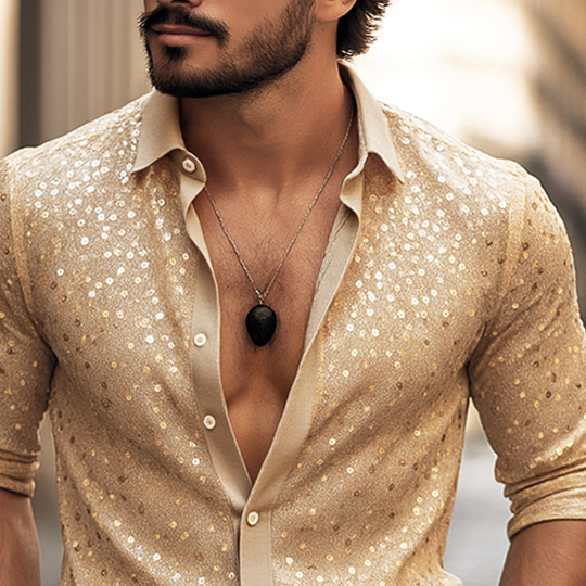 Men's Sequin Lapel Long Sleeve Shirt DTT25062410