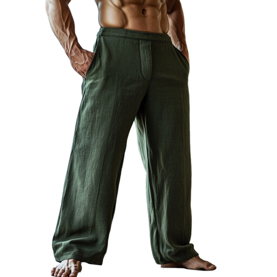 Men's Solid Color Loose Cotton And Linen Elastic Waist Casual Pants 9901319913656