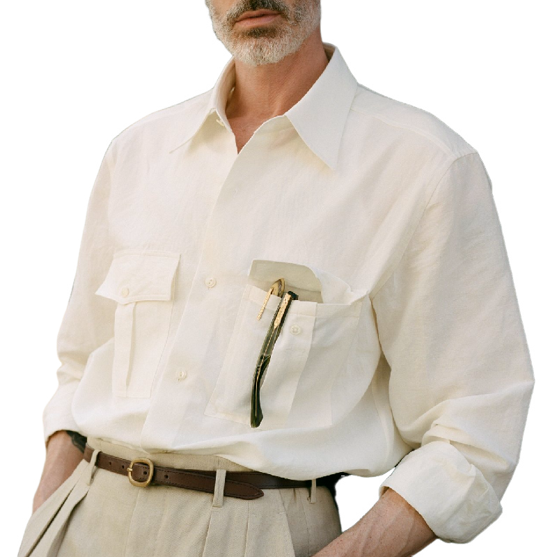 Men's Casual Solid Color Lapel Long Sleeve Shirt 9893974835384