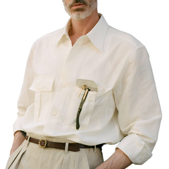 Men's Casual Solid Color Lapel Long Sleeve Shirt 9893974835384