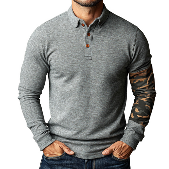 Men's Retro Casual Camouflage Splicing Lapel Sweatshirt 9899719688376