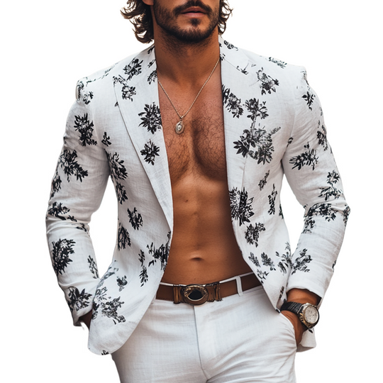 Men's Fashion Floral Peak Lapel One Button Casual Blazer DTT25072318