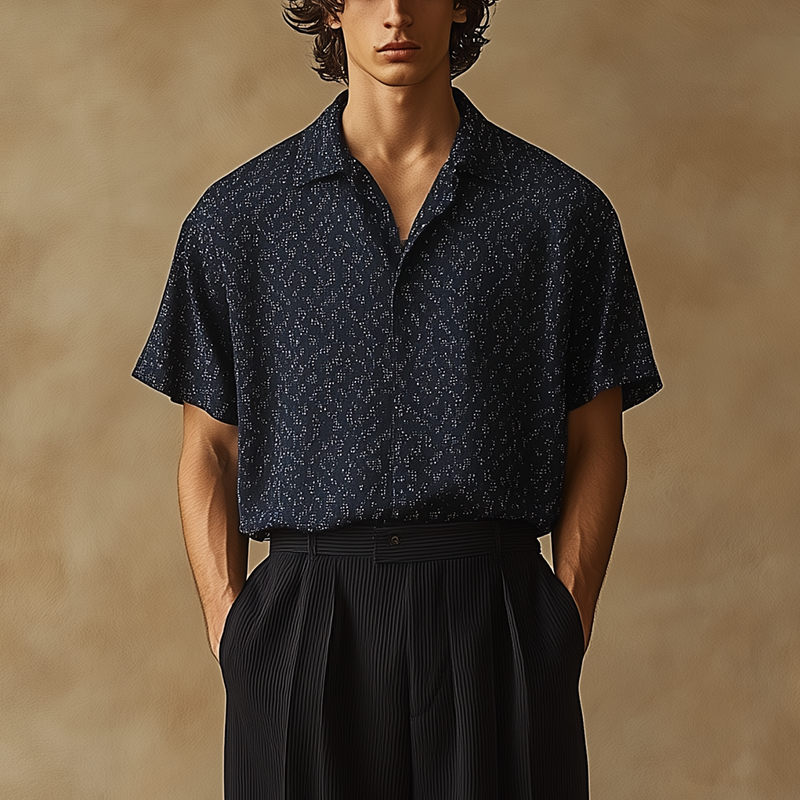 Men's Summer Fashion Printed Polyester Blended Short Sleeve Shirt DTT25070108