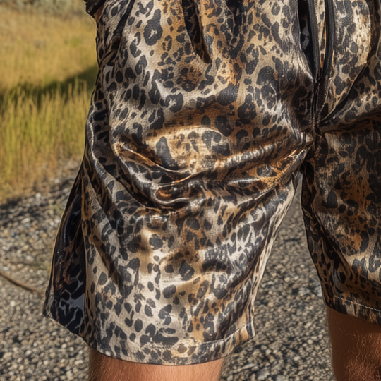 Men's Fashion Casual Leopard Print Satin Elastic Waist Shorts DTT25071708
