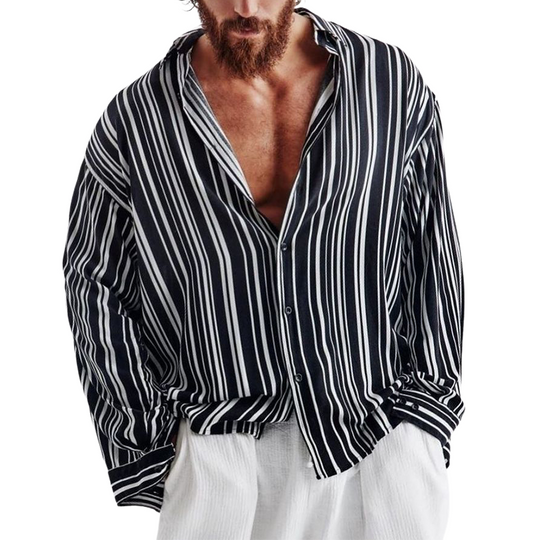 Men's Classic Casual Vertical Striped Long Sleeve Shirt 9893976408248