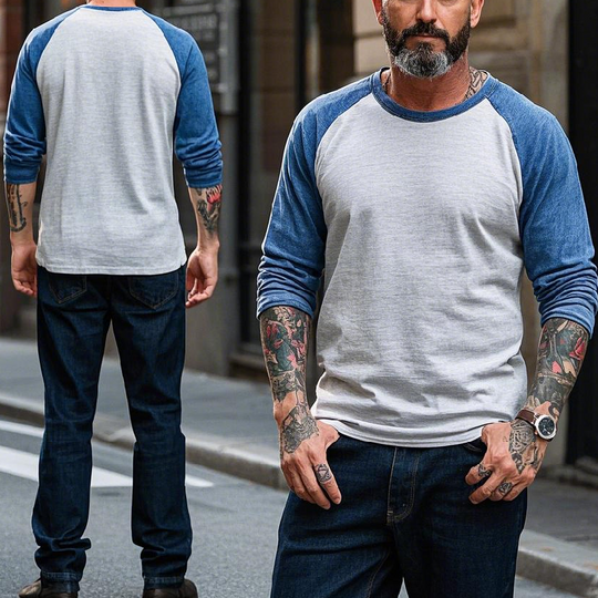 Men's Vintage Western Crew Neck Cotton Blend Raglan Long Sleeve T-shirt 9905397039288