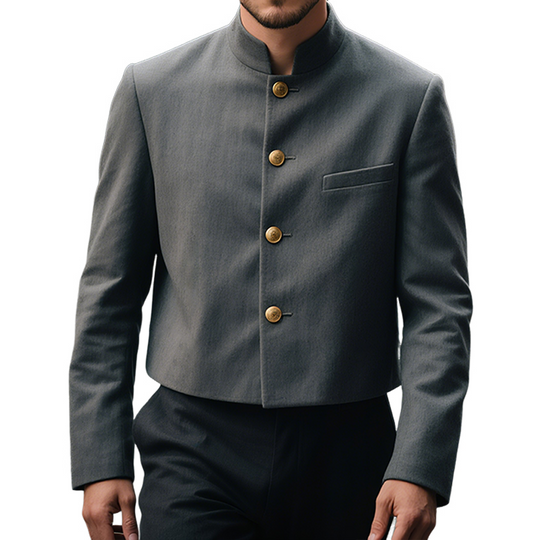 Men's Retro Casual Stand Collar Cropped Single Breasted Blazer DTT25071814