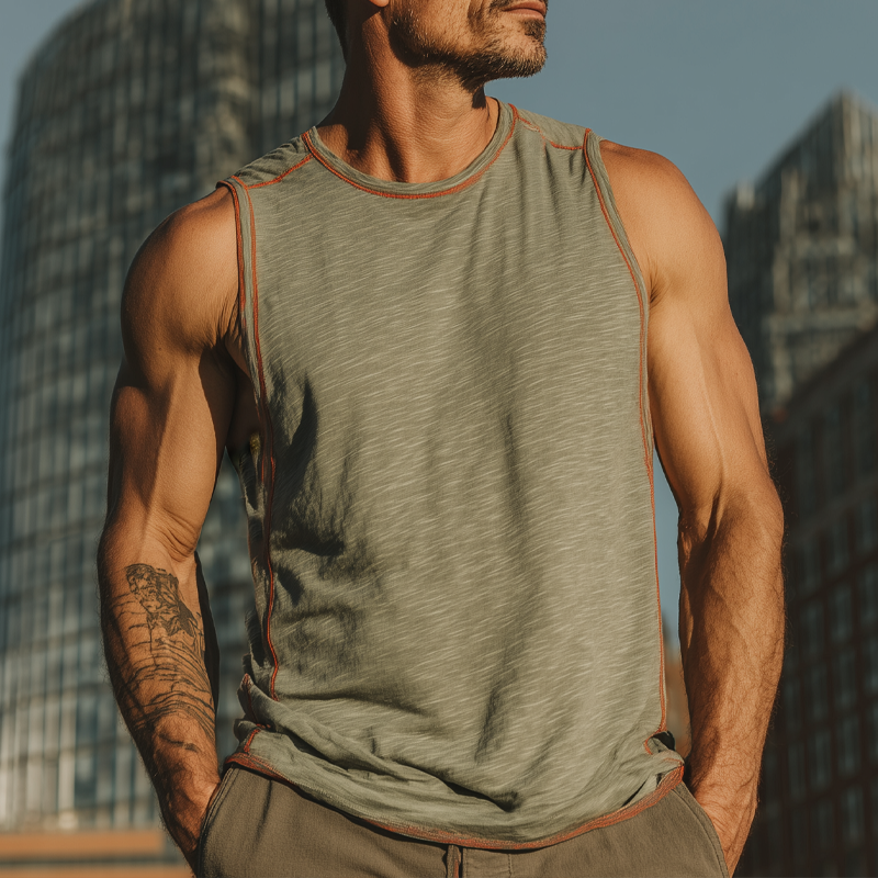 Men's Blended Round Neck Sleeveless Tank Tops DTT25062707