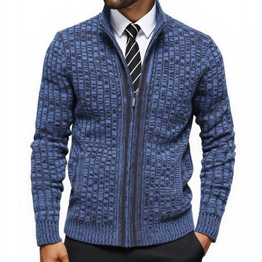 Men's Slim-fit Blended Stand-up Collar Zippered Knitted Cardigan DTT25081802