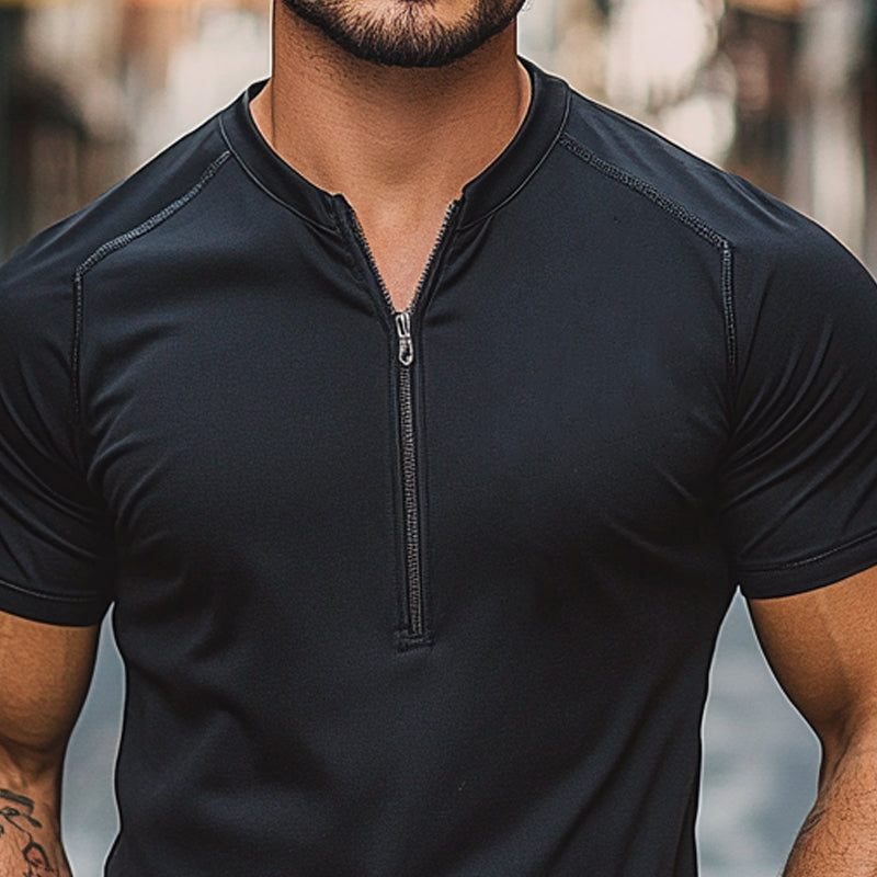 Men's Quick-Drying Casual Short-Sleeved Zipper T-Shirt DDT25052813