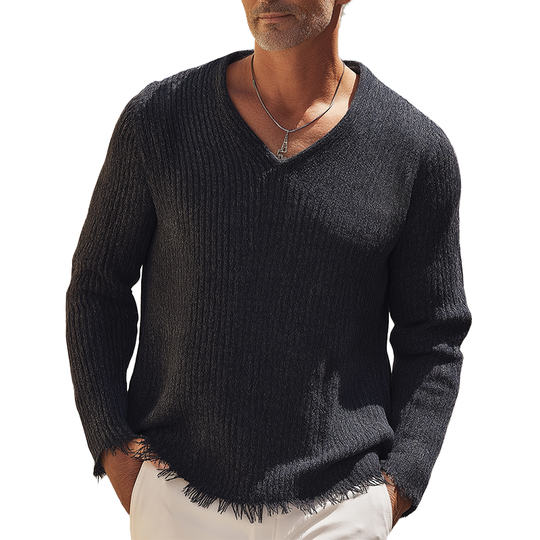 Men's Vintage Raw Edge Heathered Knitted Sweater DTT25081805