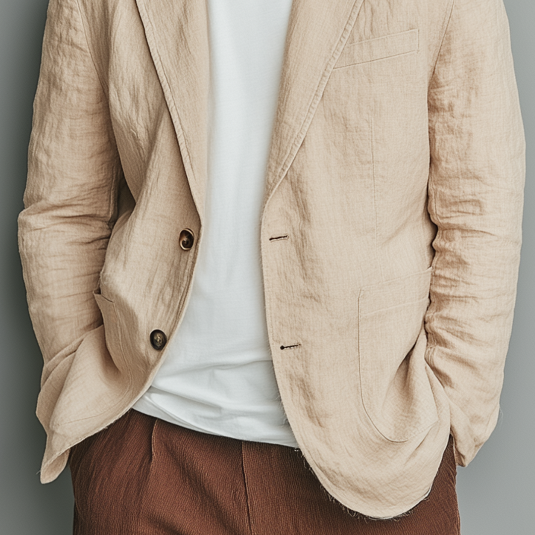 Men's Classic Casual Cotton And Linen Solid Color Single-breasted Two-button Blazer DTT25073019