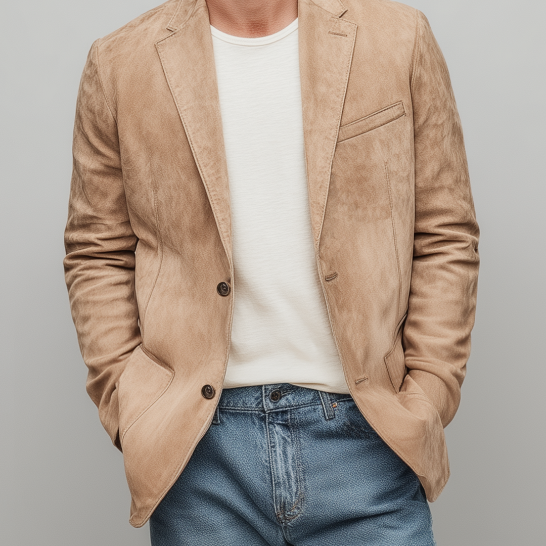 Men's Spring Fashion Casual Solid Color Thin Suede Single Breasted Blazer DTT25072103