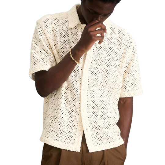 Men's Casual Loose Hole Knit Short-sleeved Shirt DTT25072113