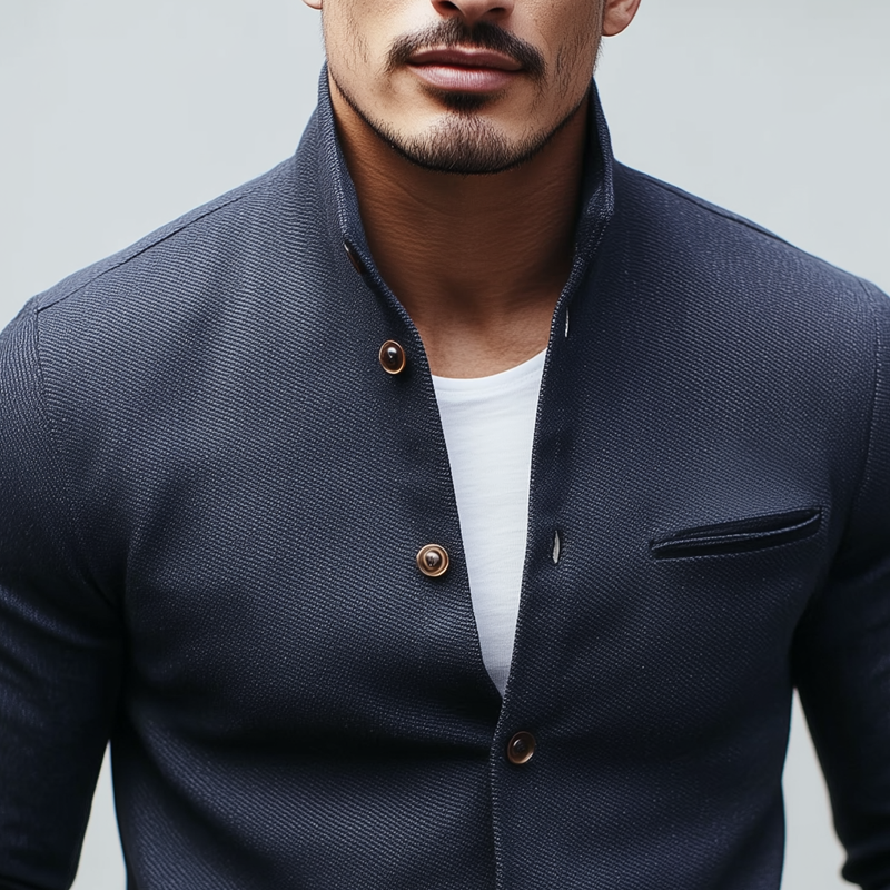 Men's Solid Stand Collar Single Breasted Casual Jacket DTT25082519