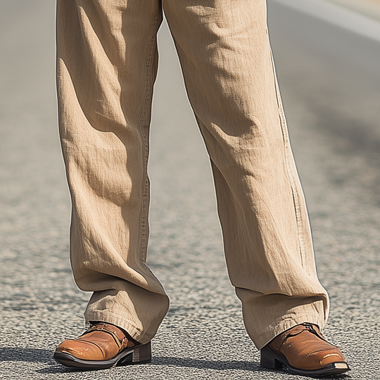 Men's Spring And Summer Fashion Western Cowboy Style Cotton And Linen Washed Loose Casual Pants DTT25060609