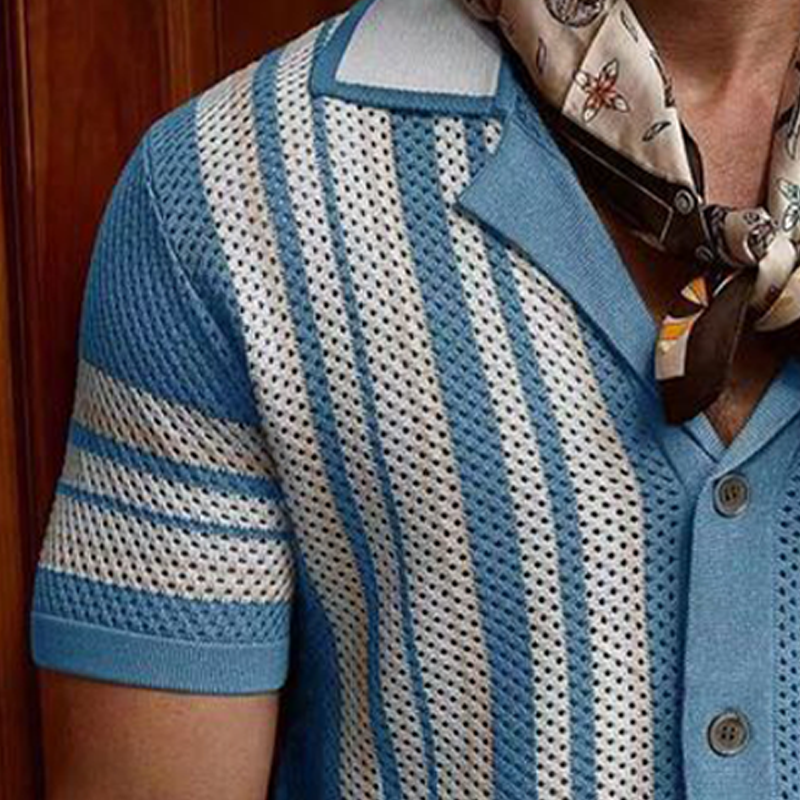 Men's Summer Colorblock Mesh Knit Short Sleeve Shirt DTT25061709