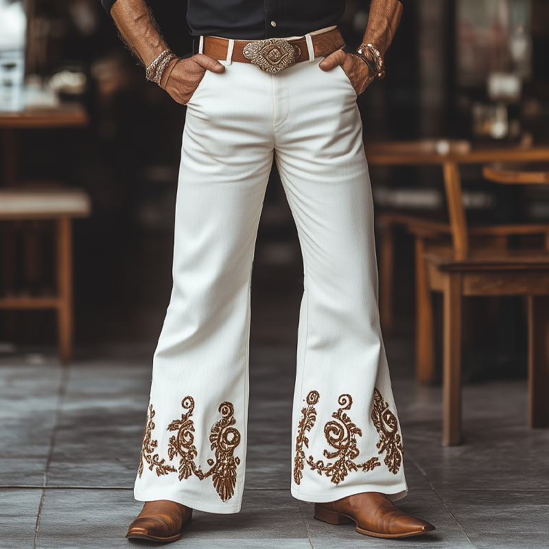 Men's Western Cowboy Style Vintage Embroidered Flared Pants DTT25061612