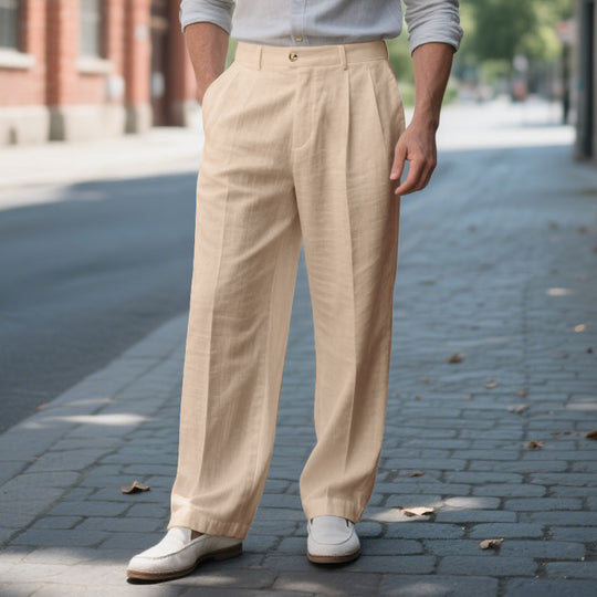Men's Linen Solid Color Loose Straight Pants Dtt921115320