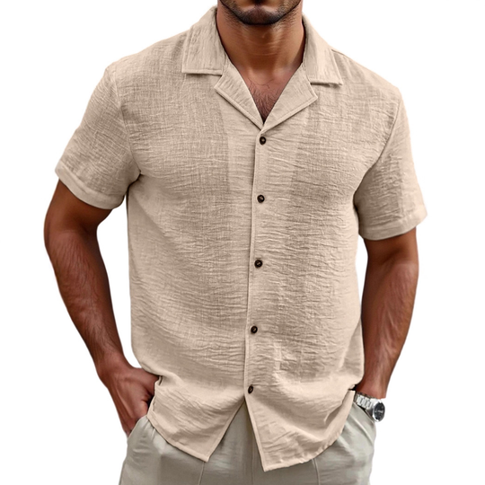 Men's Holiday Casual Cotton And Linen Solid Color Short-sleeved Shirt DTT25071805