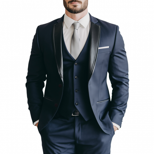 Men's Fashionable Cotton Blend Patchwork PU Notch Lapel Single-breasted Slim-fit Suit Blazer DTT25081414