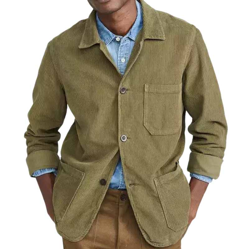 Men's Vintage Loose Fit Corduroy Long Sleeve Button-Down Shirt 9893977129144
