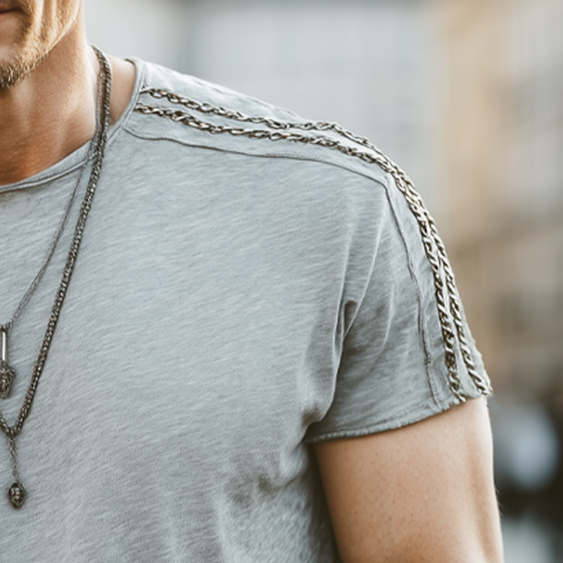 Men's Fashion Chain Stitching Round Neck Cotton Short Sleeve T-Shirt DTT25071411