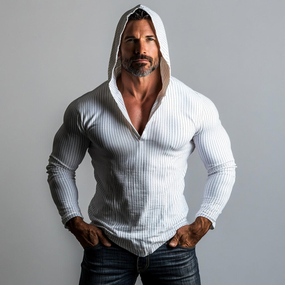 Men's Casual Striped Long Sleeve Hooded Shirt 9899608473784