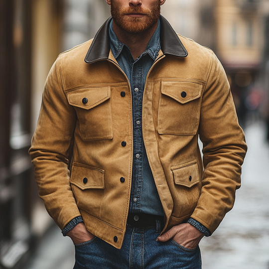 Men's Vintage Faux Suede And PU Lapel Jacket DTT25082916