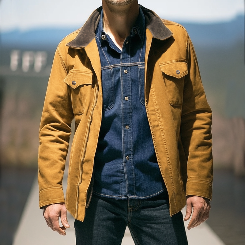 Men's Spring And Autumn Retro Colorblock Collar Zipper Jacket DTT25082036