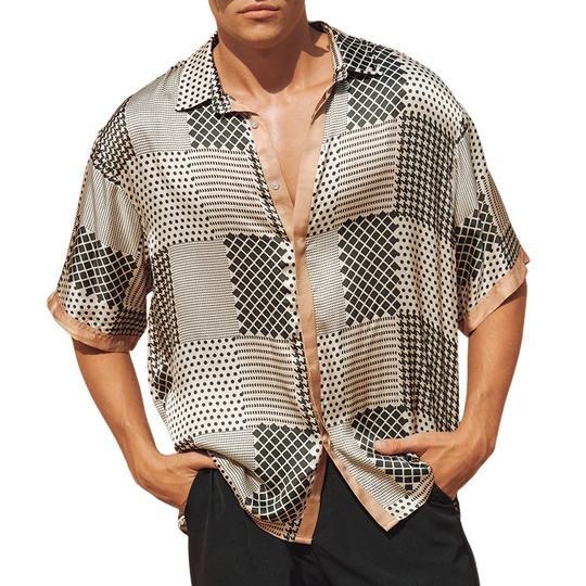Men's Spring And Summer Fashion Casual Satin Printed Short Sleeve Shirt DTT25071111