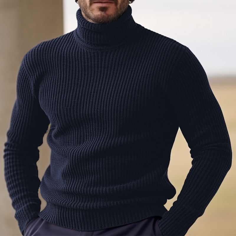 Men's Pullover Solid Turtleneck Long Sleeve Ribbed Knit Thermal Stretchy Sweater 9888552157368