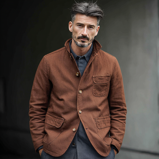 Men's Washed Cotton Lapel Multi-pocket Single Breasted Casual Jacket DTT25082520