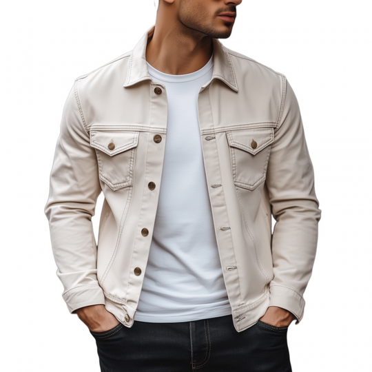 Men's Casual Solid Color Breathable Cotton Lapel Single Breasted Slim Fit Jacket DTT25081305