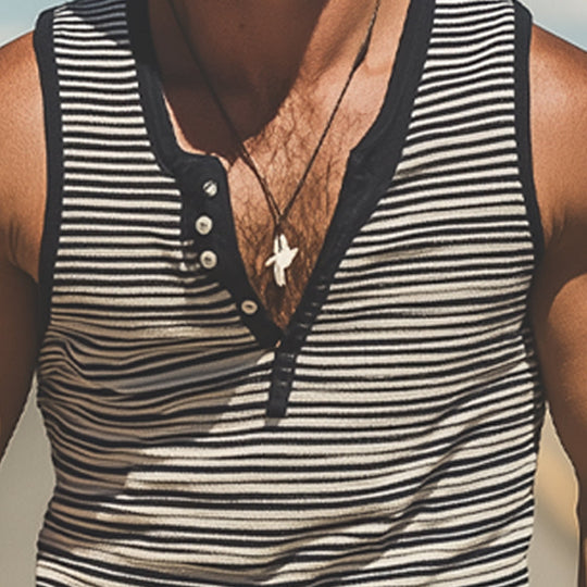 Men's Casual Striped Slim Fit Cotton Blend Button-Down Tank Tops DTT25053005