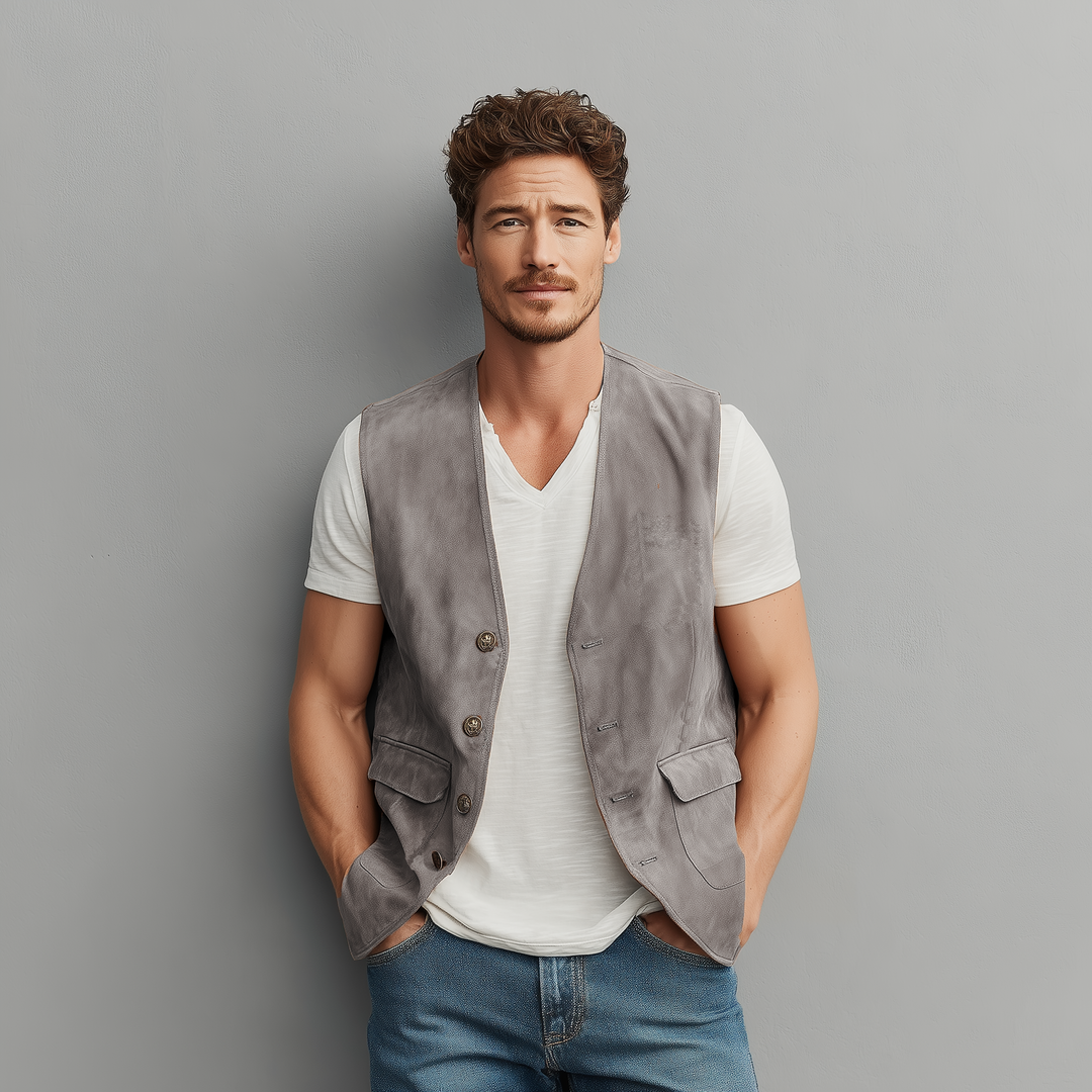 Men's Spring And Summer Casual Thin Suede Metal Button Vest DTT25072108