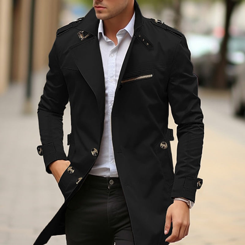 Men's Daily Plain Front Pocket Lapel Single Breasted Trench Coat 9888554287288