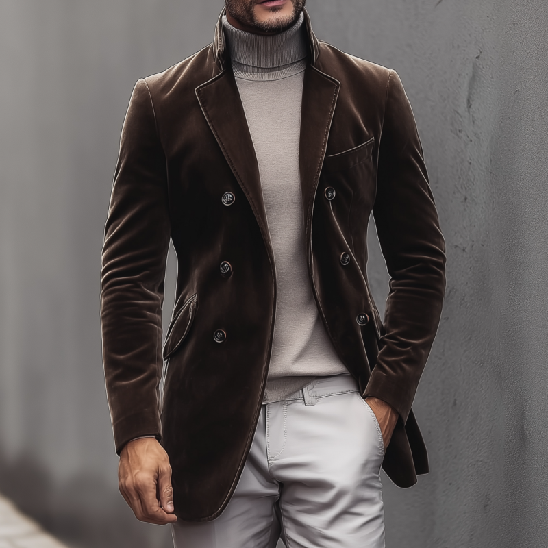 Men's Vintage Elegant Solid Color Velvet Notch Lapel Single-Breasted Slim Coat DTT25081820
