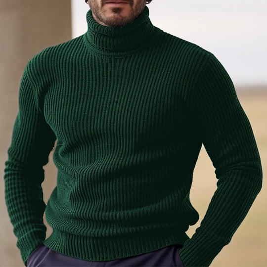 Men's Pullover Solid Turtleneck Long Sleeve Ribbed Knit Thermal Stretchy Sweater 9888552157368
