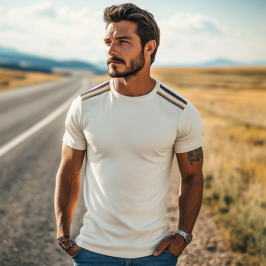 Men's Spring And Summer Fashion Casual Thin Suede Shoulder Stitching Webbing Slim Short-sleeved T-shirt DTT25062515