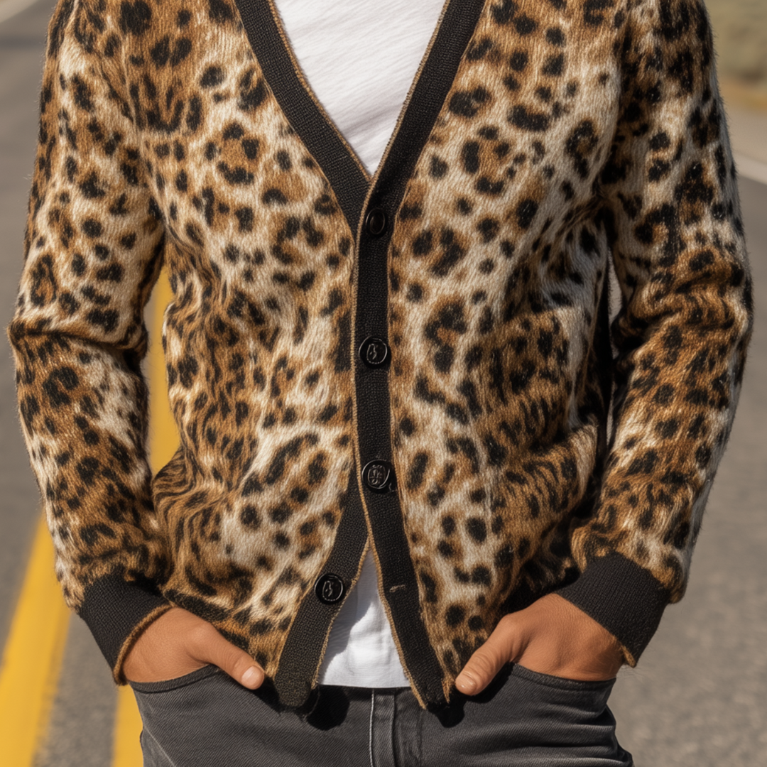Men's Classic Vintage Leopard Mohair Knitted Slim Fit Cardigan DTT25081416