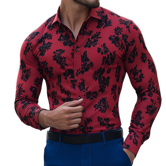Men's Retro Casual Floral Print Lapel Long Sleeve Shirt DTT25082024