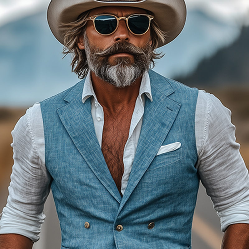 Men's Retro American Western Style Cotton And Linen Slim Fit Single Breasted Vest DTT25061716