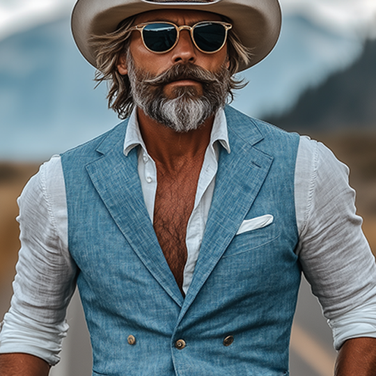 Men's Retro American Western Style Cotton And Linen Slim Fit Single Breasted Vest DTT25061716
