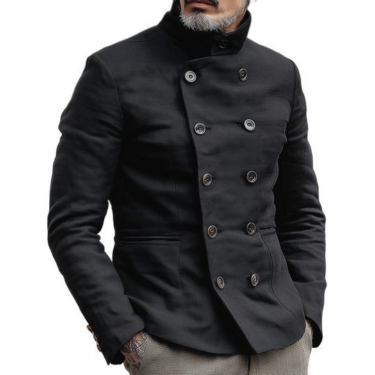 Men's Woven Cotton Stand Collar Double Breasted Jacket DTT25082904