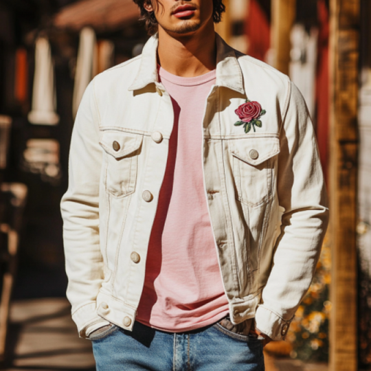 Men's Classic Casual Denim Embroidered Lapel Jacket 9892392206520